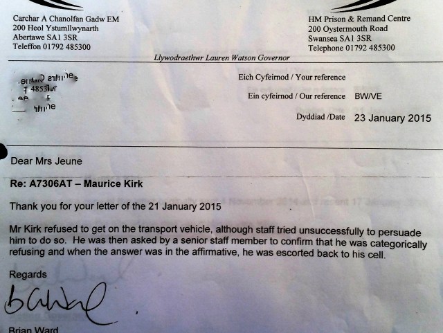 15 01 23 HMP Swansea Gilbart lies