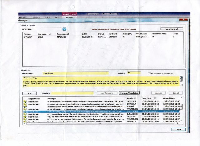 Prison Printout Re Medical